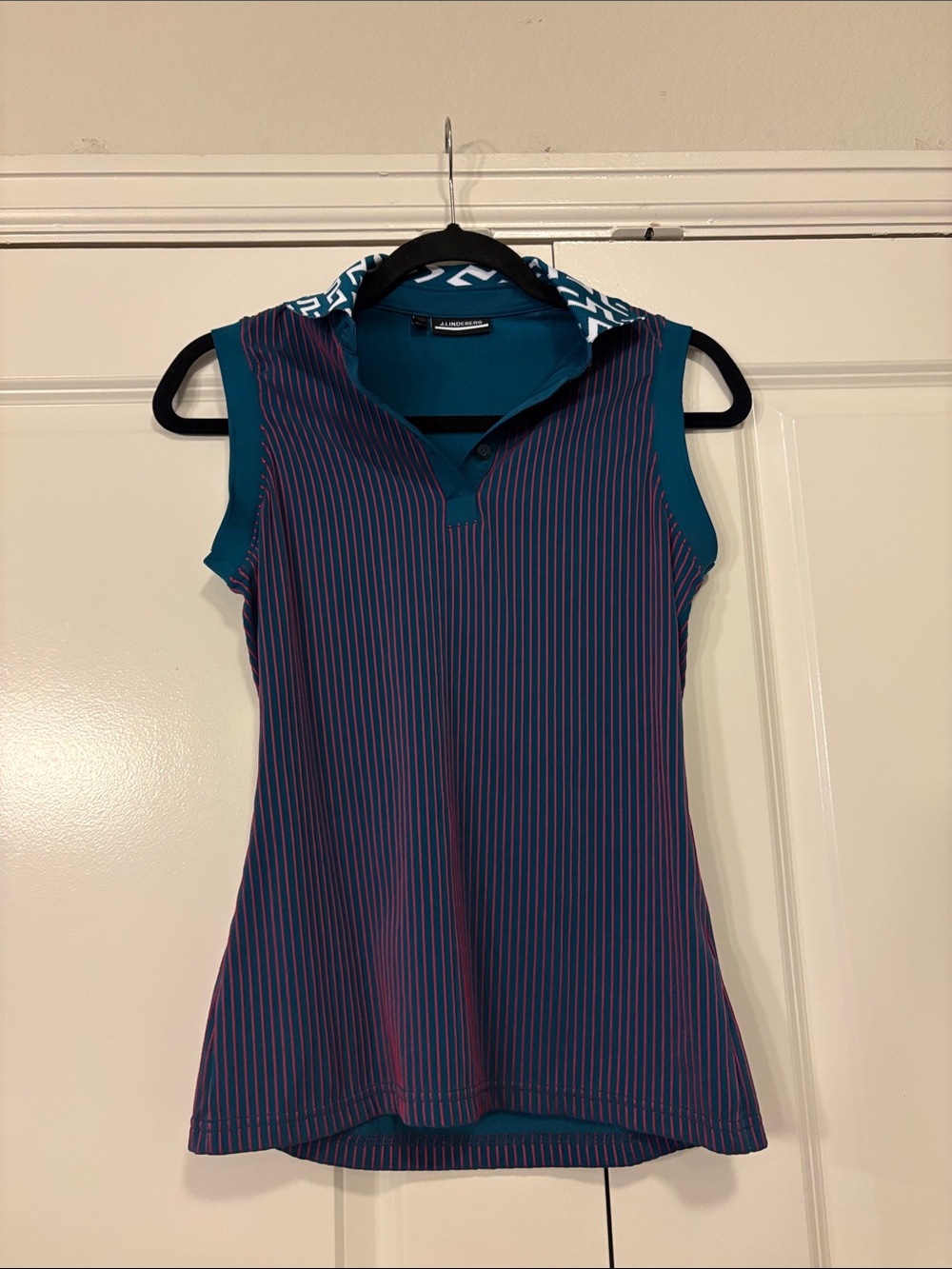 J.Lindeberg Teal & Purple Sleeveless Striped Polo Tank